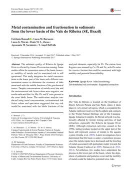 Metal Contamination and Fractionation in Sediments from the Lower Basin of the Vale Do Ribeira (SE, Brazil)