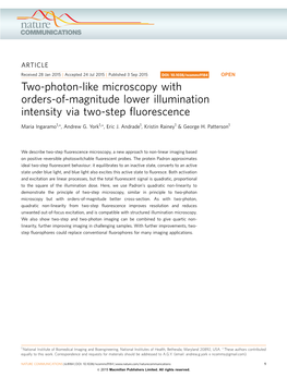 Two-Photon-Like Microscopy with Orders-Of-Magnitude Lower Illumination Intensity Via Two-Step ﬂuorescence