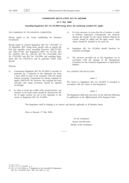 COMMISSION REGULATION (EC) No 460/2008 of 27 May 2008 Amending Regulation (EC) No 85/2004 Laying Down the Marketing Standard for Apples