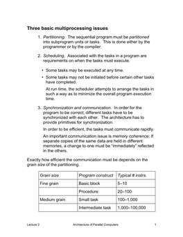 Three Basic Multiprocessing Issues