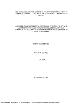 The Determinants and Effects of Financial Liberalization in Sub-Saharan Africa: a Regional Analysis with a Case Study of Nigeria