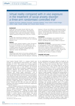 Virtual Reality Compared with in Vivo Exposure in the Treatment of Social Anxiety Disorder