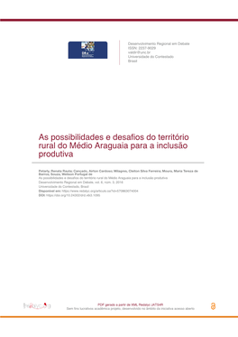 As Possibilidades E Desafios Do Território Rural Do Médio Araguaia Para a Inclusão Produtiva