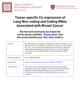 Tissue-Specific Co-Expression of Long Non-Coding and Coding Rnas Associated with Breast Cancer