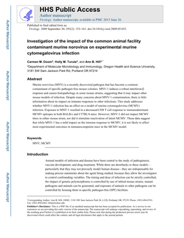 Investigation of the Impact of the Common Animal Facility Contaminant Murine Norovirus on Experimental Murine Cytomegalovirus Infection