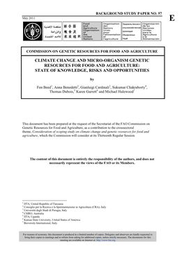 Climate Change and Micro-Organism Genetic Resources for Food and Agriculture: State of Knowledge, Risks and Opportunities