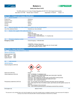 Butane (Normal) Safety Data Sheet