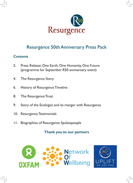 Resurgence 50Th Anniversary Press Pack