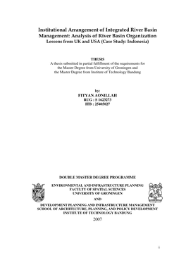 Analysis of River Basin Organization Lessons from UK and USA (Case Study: Indonesia)