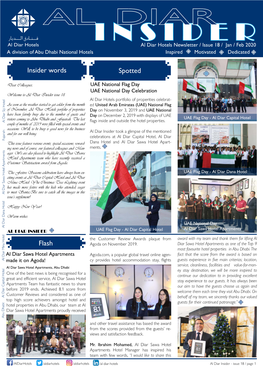 I N S I D E R Al Diar Hotels Newsletter / Issue 18 / Jan / Feb 2020 a Division of Abu Dhabi National Hotels Inspired Motivated Dedicated