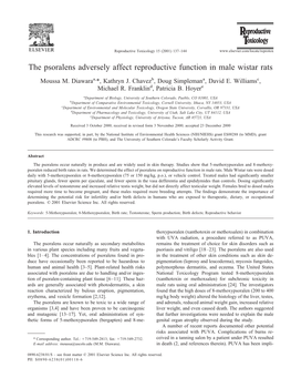 The Psoralens Adversely Affect Reproductive Function in Male Wistar Rats