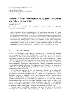 Richard Frederick Deckert (1878–1971), Florida Naturalist and Natural History Artist