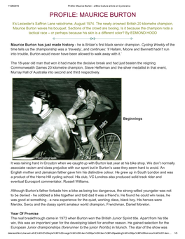 Maurice Burton ­ a Bike Culture Article on Cyclorama PROFILE: MAURICE BURTON