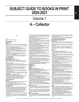 SUBJECT GUIDE to BOOKS in PRINTÒ 2020-2021 a Volume 1 a – Collector
