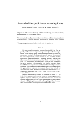 Fast and Reliable Prediction of Noncoding Rnas