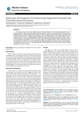 Embryonic Development of Commercially Important Portunid Crab