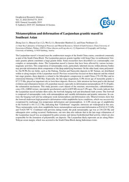 Metamorphism and Deformation of Laojunshan Granitic Massif in Southeast Asian