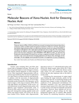 Theranostics Molecular Beacons of Xeno-Nucleic Acid for Detecting