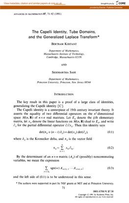 The Capelli Identity, Tube Domains, and the Generalized Laplace Transform*