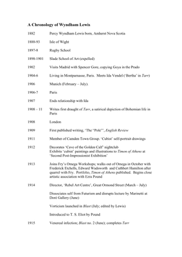 A Chronology of Wyndham Lewis