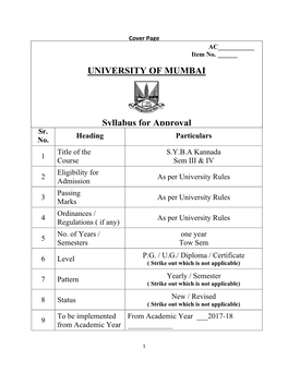 UNIVERSITY of MUMBAI Syllabus for Approval