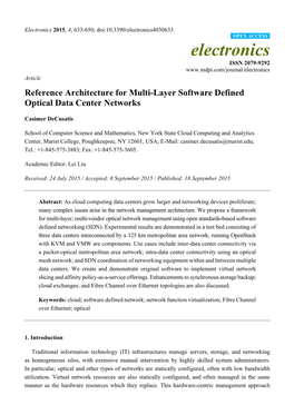 Reference Architecture for Multi-Layer Software Defined Optical Data Center Networks