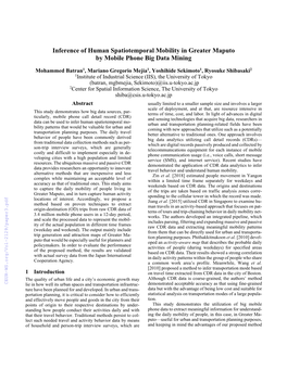 Inference of Human Spatiotemporal Mobility in Greater Maputo by Mobile Phone Big Data Mining