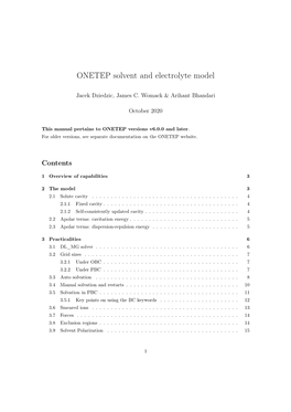 ONETEP Solvent and Electrolyte Model