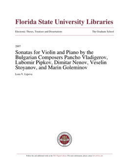 Sonatas for Violin and Piano by the Bulgarian Composers Pancho Vladigerov, Lubomir Pipkov, Dimitar Nenov, Veselin Stoyanov, and Marin Goleminov Lora V