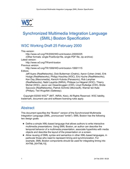 Synchronized Multimedia Integration Language (SMIL) Boston Specification