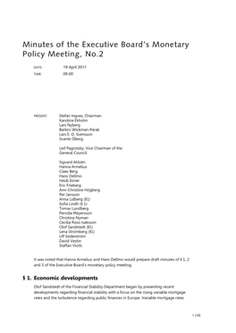Minutes of the Executive Board's Monetary Policy Meeting, No.2