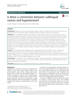 Is There a Connection Between Sublingual Varices and Hypertension? Lennart Hedström1*, Margit Albrektsson1 and Håkan Bergh2