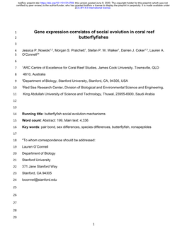 Gene Expression Correlates of Social Evolution in Coral Reef Butterflyfishes
