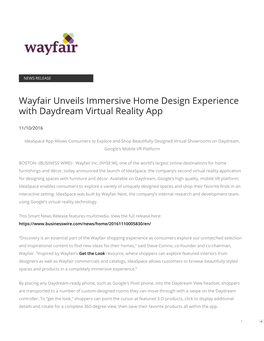 Wayfair Unveils Immersive Home Design Experience with Daydream Virtual Reality App