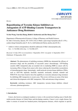 Repositioning of Tyrosine Kinase Inhibitors As Antagonists of ATP-Binding Cassette Transporters in Anticancer Drug Resistance