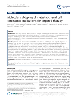 Molecular Subtyping of Metastatic Renal Cell Carcinoma