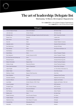 The Art of Leadership: Delegate List Wednesday 14 March, Birmingham Hippodrome