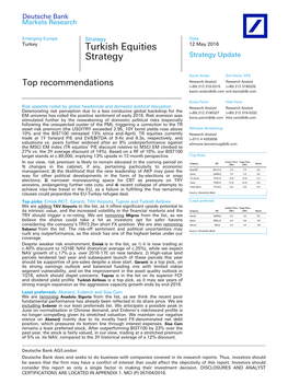 Turkish Equities Strategy Update Strategy