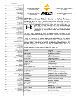 2017-18 Under Armour Athletics Directors of the Year Announced 2007-08