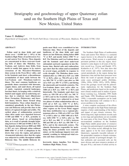 Stratigraphy and Geochronology of Upper Quaternary Eolian Sand on the Southern High Plains of Texas and New Mexico, United States