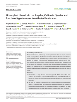 Urban Plant Diversity in Los Angeles, California: Species and Functional Type Turnover in Cultivated Landscapes