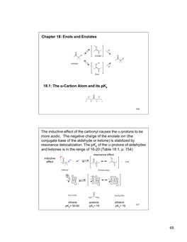 The Α-Carbon Atom and Its Pka the Inductive Effect of the Carbonyl