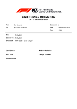 2020 RUSSIAN GRAND PRIX 24 - 27 September 2020