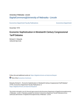 Economic Sophistication in Nineteenth Century Congressional Tariff Debates