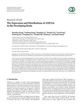 The Expression and Distributions of ANP32A in the Developing Brain