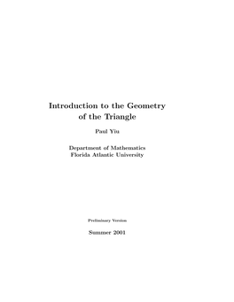 Introduction to the Geometry of the Triangle