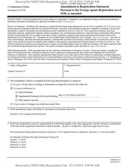 Amendment to Registration Statement Washington, Dc 20530 Pursuant to the Foreign Agents Registration Act of 1938, As Amended