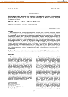 Silencing Two Main Isoforms of Crustacean Hyperglycemic Hormone