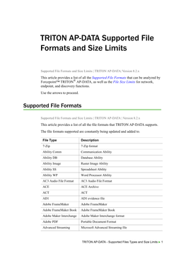 AP-DATA Supported File Formats and Size Limits V8.2