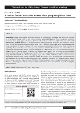 A Study to Find out Association Between Blood Group and Platelet Count